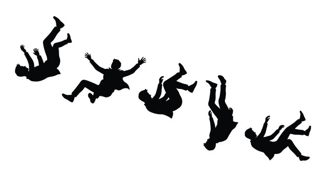 Falling person sequence in black silhouette figure