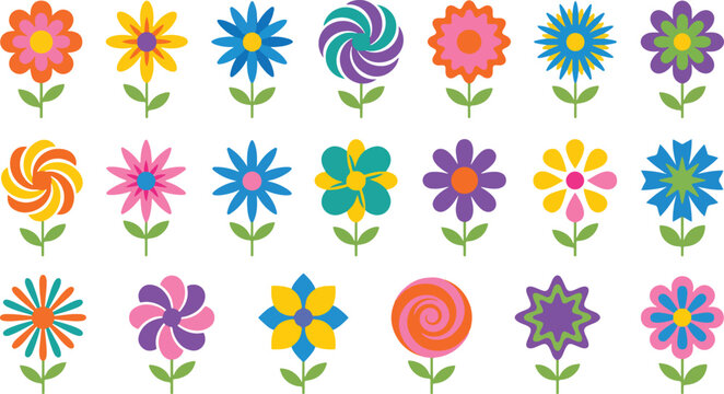 Retro floral collection mid century modern flower illustrations