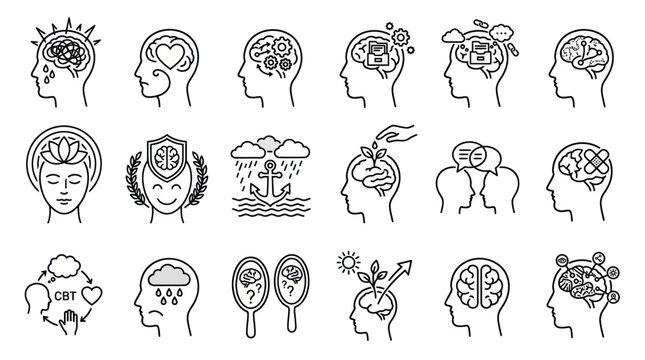 Human head profile mental health concept icons.