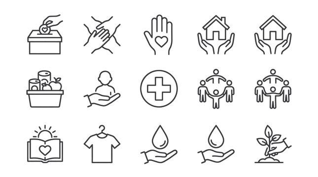 Humanitarian aid and social welfare icons.