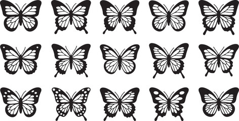 Fototapeta premium Butterflies silhouettes set white 58