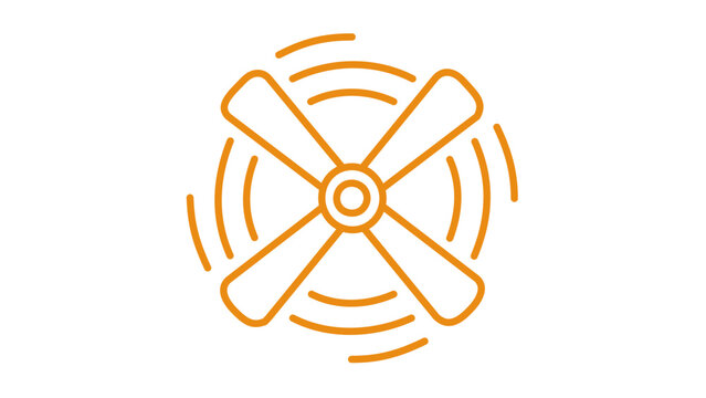 A clean flat vector line icon of rotating ceiling fan blades seen from above, useful for ventilation, cooling, HVAC, or home appliance interfaces.