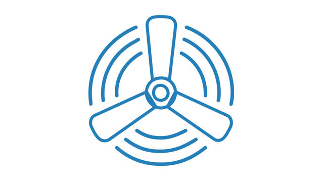 A clean flat vector line icon of rotating ceiling fan blades seen overhead, useful for home comfort, ventilation, appliance, and interior design projects.