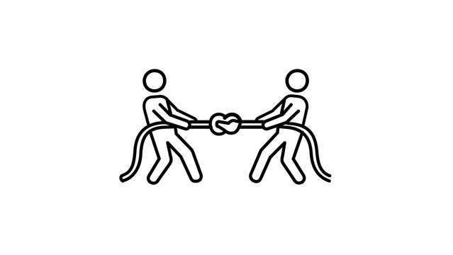 Clean flat vector line icon of a tug of war rope for team building games, suited to teamwork challenges, corporate retreats, and event signage.