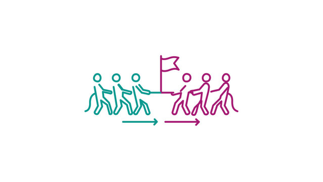 Clean flat vector line icon of a knotted tug of war rope for group challenges, ideal for team building invitations, activity lists, and training guides.