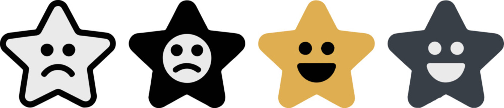 Star rating feedback icons expressing different moods and sentiment levels with rating system feedback sentiment customer evaluation expression