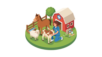 Naklejka premium Woman petting cow on green grass.