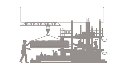 Obraz premium Construction Site Crane Lifting Concrete Slab Workers Operating Machinery