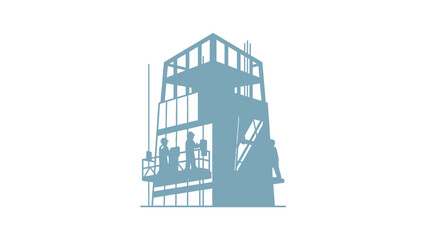 Fototapeta premium Construction workers on scaffolding building skyscraper