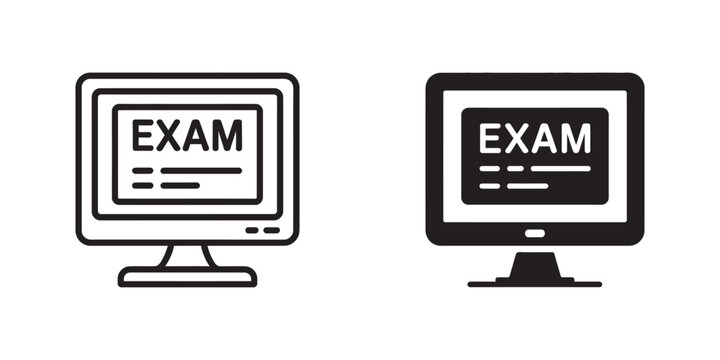 online exam test icon set with digital assessment, checklist, quiz, certification and e-learning symbols for web and mobile apps