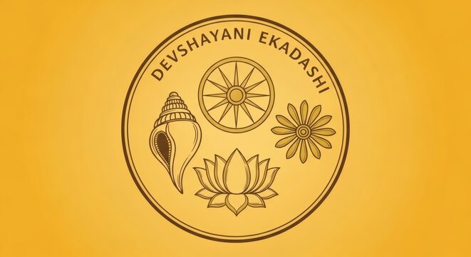 Devshayani Ekadashi Golden Minimal Mandala Logo with Sacred Hindu Symbols