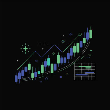 Bullish Candlestick Stock Market Chart Vector Illustration on Black Background