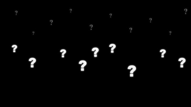 Question marks floating in a dark space represent uncertainty and the search for knowledge.