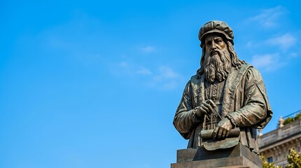 Fototapeta premium Bronze statue of a renaissance scholar holding a compass