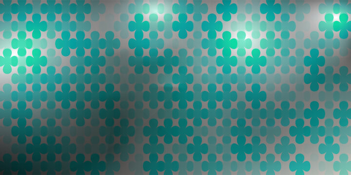 Abstract teal floral pattern background with soft gradient lighting and decorative clover shapes.