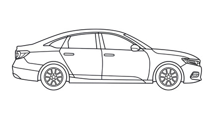 Naklejka premium Side profile line art of modern sedan car.