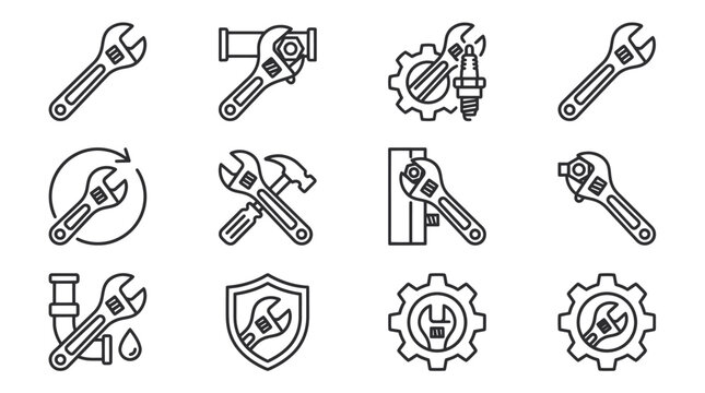 Set of wrench and mechanic tool icons.