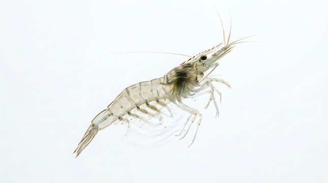 Small fresh raw shrimp swimming in clear water