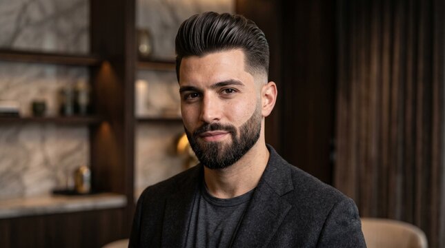 Hyper Realistic Male Headshot With Modern Pompadour Hairstyle
