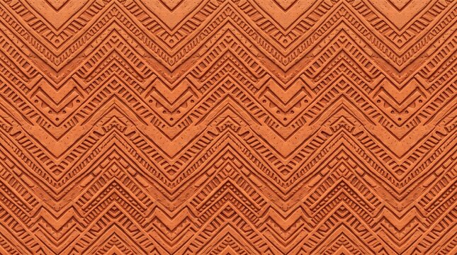 Abstract geometric chevron pattern in bright coral orange with embossed 3d texture effect
