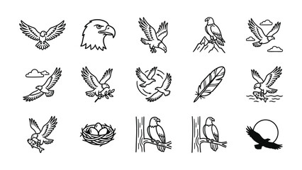Obraz premium Eagle Icon Set Bird Vector Graphics Freedom Symbol Power Majestic Flying Hunting