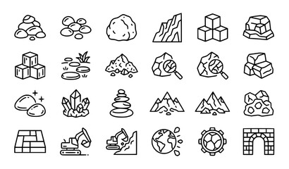 Professional Stone Outline Icon Collection Editable Stroke Rock Vector Illustration © MstRAJIA