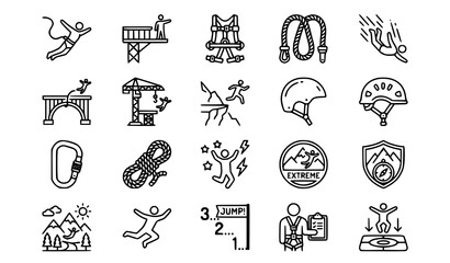 Bungee Jumping Linear Icon Set Editable Stroke Adventure Sport Vector Collection © MstRAJIA