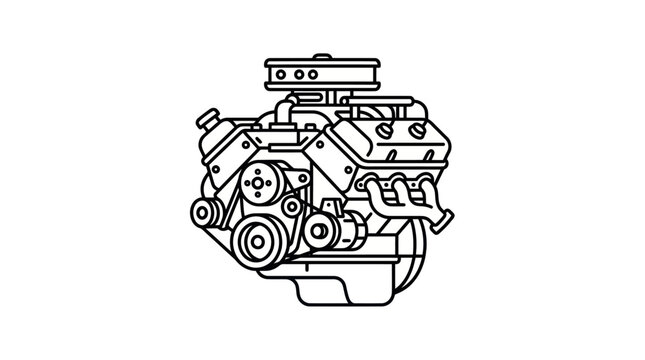 Technical V8 internal combustion engine drawing.