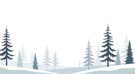 Fototapeta premium Winter Forest Landscape with Evergreen Trees in Silhouette.