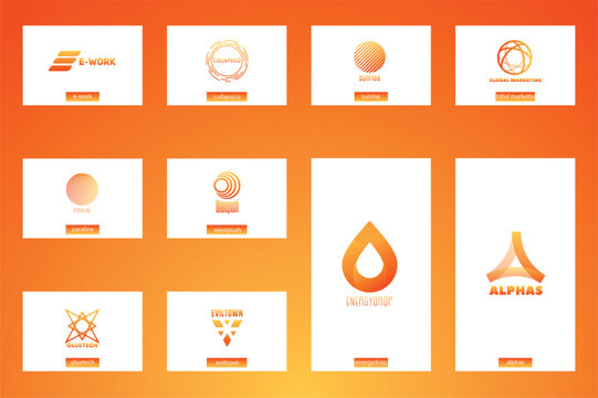 Modern Abstract Geometric Orange Logo Collection on White Cards