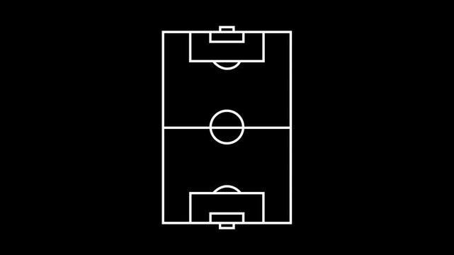 White line art tactical layout view of a football soccer pitch. Great for sports strategy, game planning, match previews.height regulation animation.