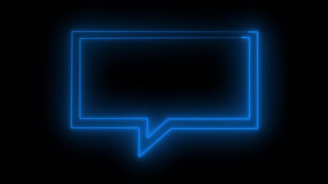 Vibrant blue neon glowing rectangular speech bubble animation. Perfect for communication, social media text box, and 4k.