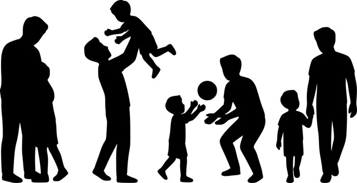 set of black vector father and son, father and child silhouette, ather hugging son, bonding, holding up, playing, outline coloring book page line art drawing silhouettes See Less
