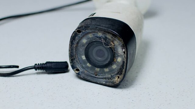 Security Camera - Detail of an old and modern security circuit camera, side by side on a white background, representing the evolution of surveillance.