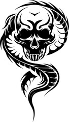 Obraz premium SVG vector illustration of a skull and snake tattoo.Skull and Snake Tattoo Design with Bold Lines and Details