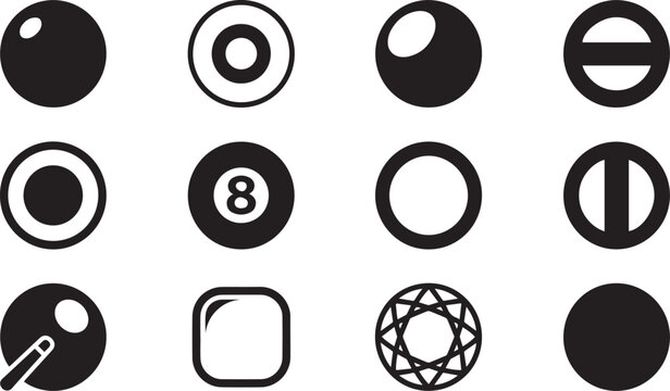 Collection of various billiards ball icons on white background