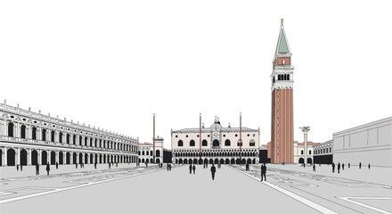Minimalist illustration of St. Mark's Square in Venice, Italy. © bagmany