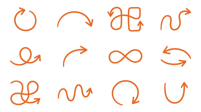 Orange hand-drawn wavy and infinity arrow icons.