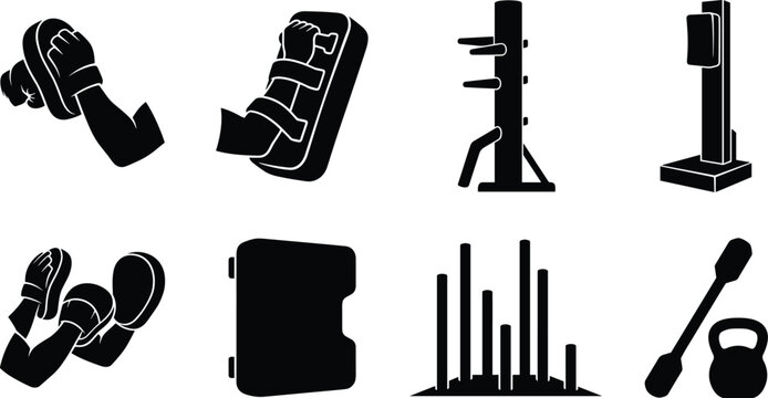 Martial Arts Training Equipment Silhouette Collection with Punching Pads Wing Chun Dummy and Fitness Gear