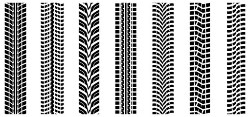 Seamless car tracks set. Wheel imprint. Tires trail road. Isolated vector set © nosyrevy