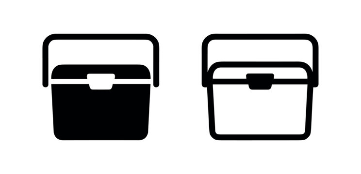 Cooler box icon set. Portable ice chest vector symbol for outdoor activities and picnics.