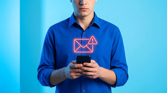 Person holding smartphone with red triangle