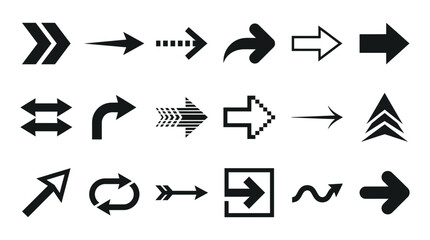 A collection of various black arrow icons isolated on a white background for digital graphic design needs. © Fazla Rabbi