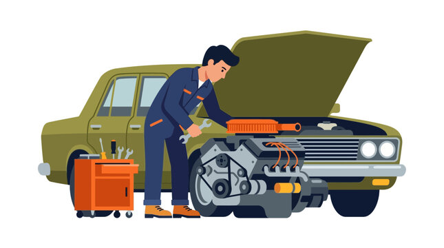 Mechanic working on car engine