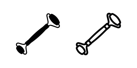 Two jade roller icons, solid black and outline, on white background © liubomir118809