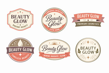 Obraz premium Set of retro-inspired vector logos and emblems using typography, elegant frames, stars, sunbursts, and drops for beauty care