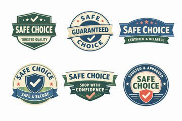 Fototapeta premium Safe choice badges collection displaying guaranteed trust, certified quality, and reliable approval for shopping confidence