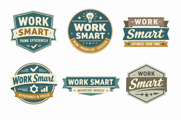 Obraz premium Work smart badges collection displaying efficiency, productivity, motivation, and strategic thinking for business success