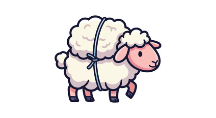 Cute cartoon sheep carrying a heavy bundle of fluffy wool on a white background © gambar