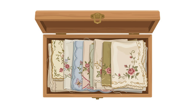 Vintage Handkerchiefs Collection in Wooden Box